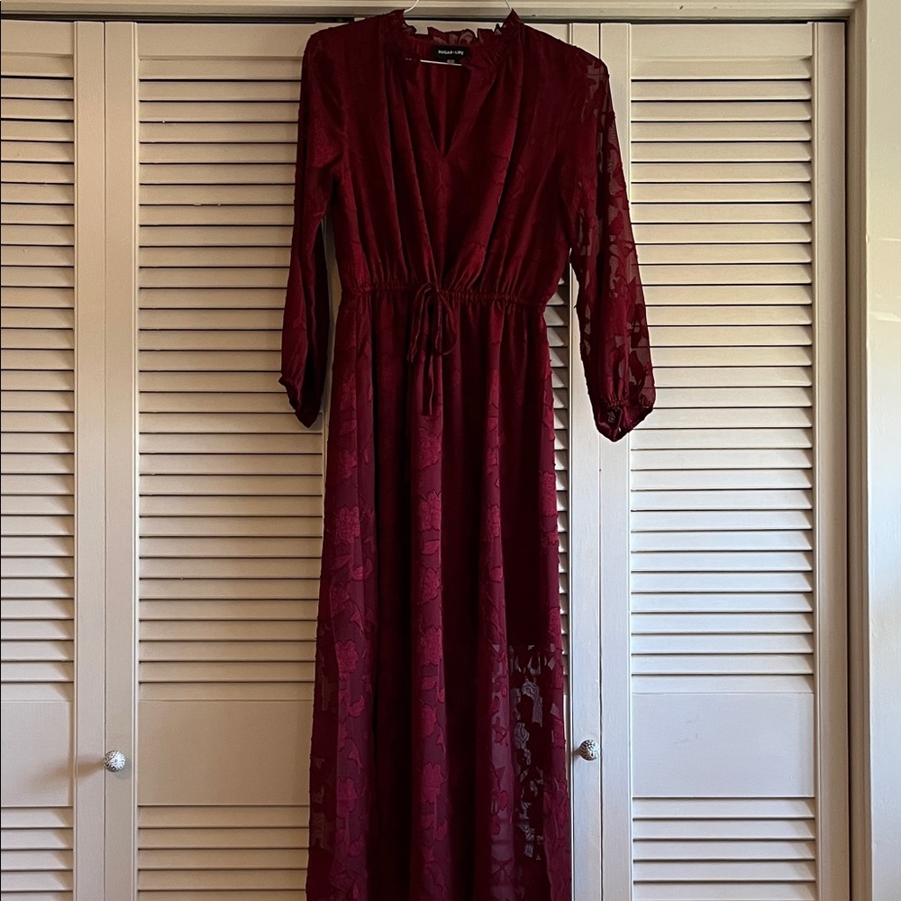 Sugar Lips Burgundy Long Sleeve Floral Maxi Dress - size M